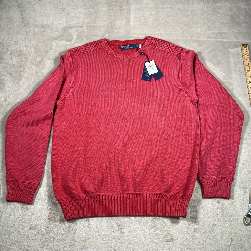 Polo Ralph Lauren Garmet dyed chunky knit Rack Stitched Shoulder Salmon Color XL